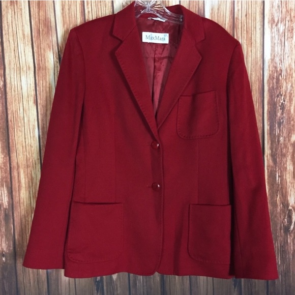 MaxMara Jackets & Blazers - Max Mara Red 100% Lambswool Double Button Blazer